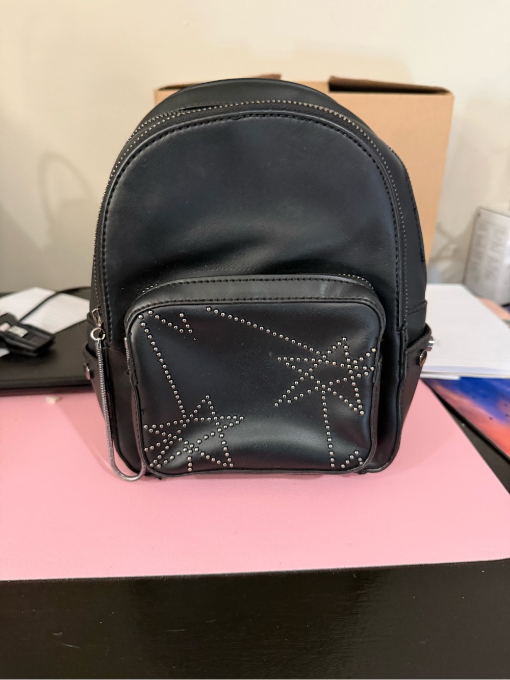 Juicy Couture Black Mini Backpack with Studded Star Design